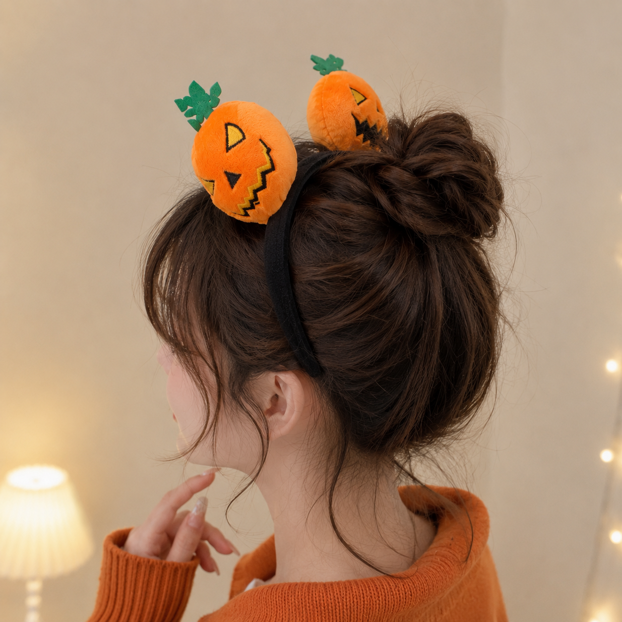 Cartoon Pumpkin Halloween Headband in Orange and Black