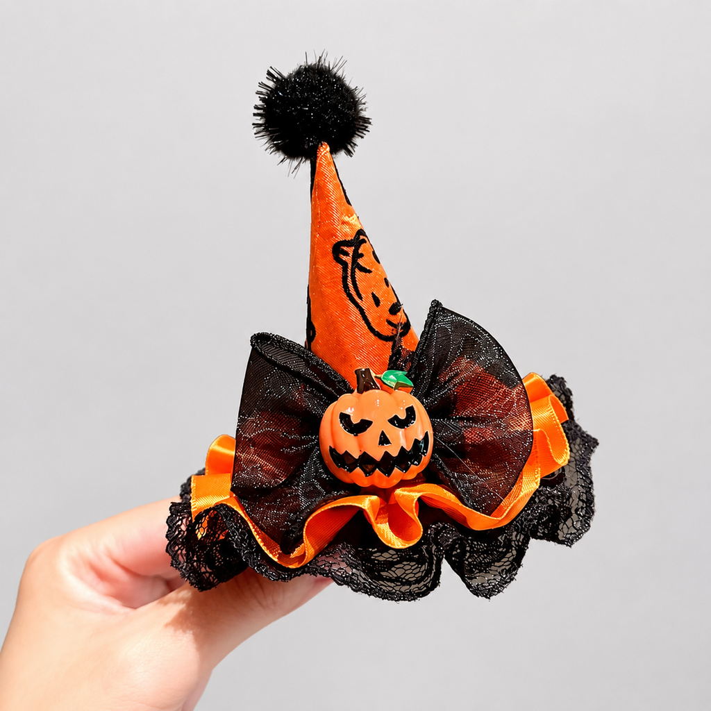 Orange Witch Hat Hair Clip with Pumpkin Decor