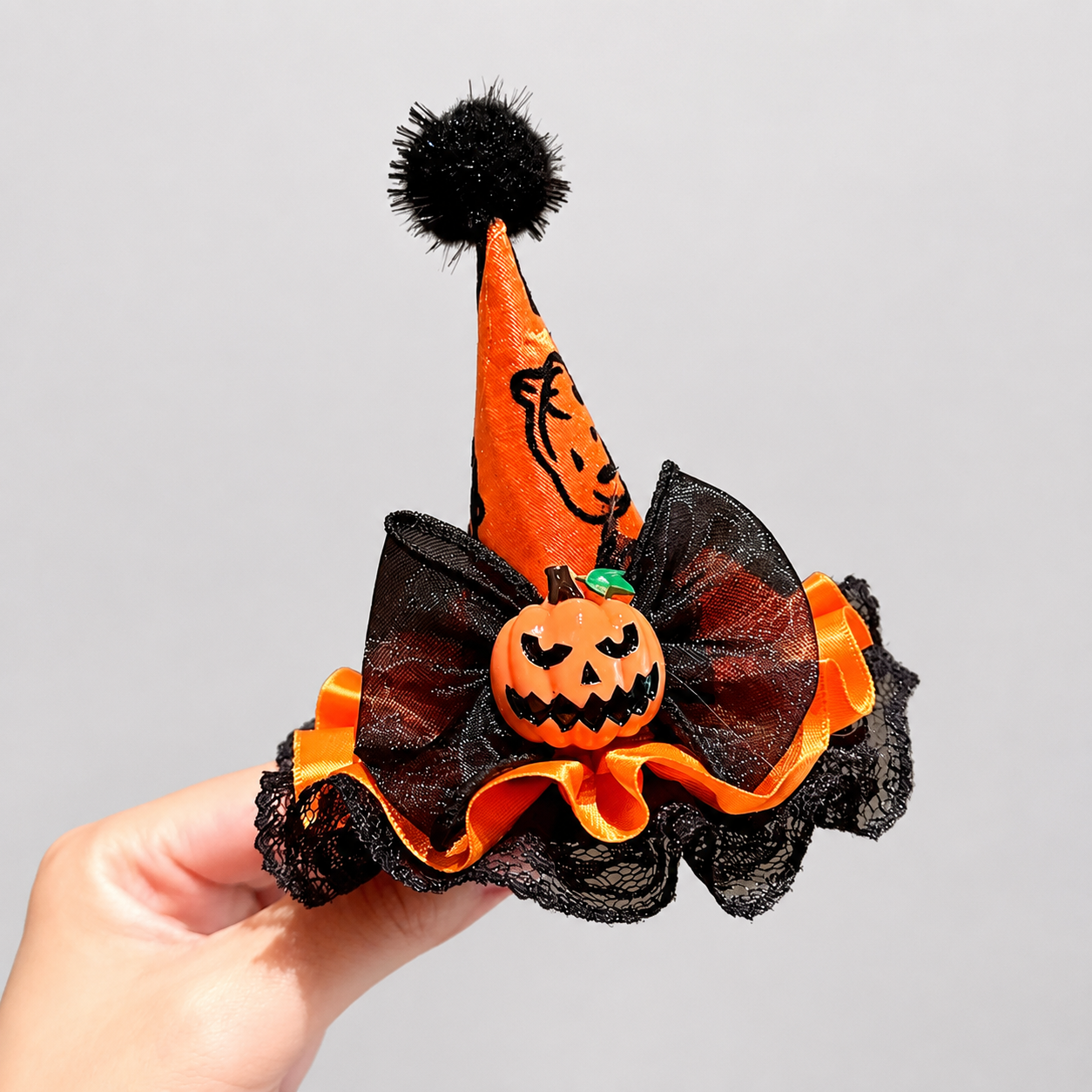 Orange Witch Hat Hair Clip with Pumpkin Decor