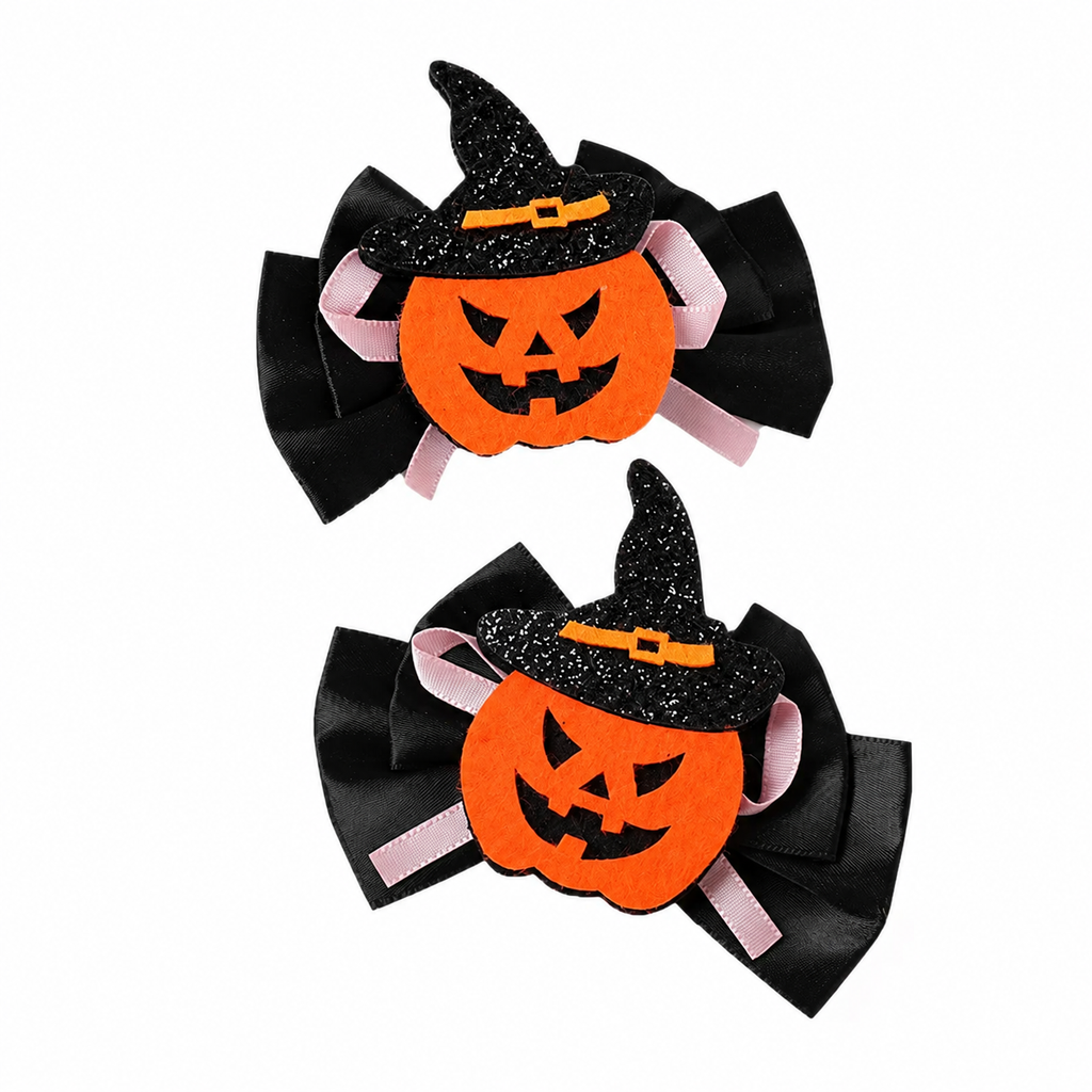 Pumpkin Witch Hat Bow Hair Clips, 2-Pack, Orange