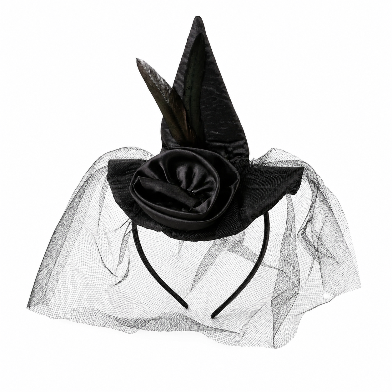 Halloween Witch Hat Headband with Black Mesh Veil