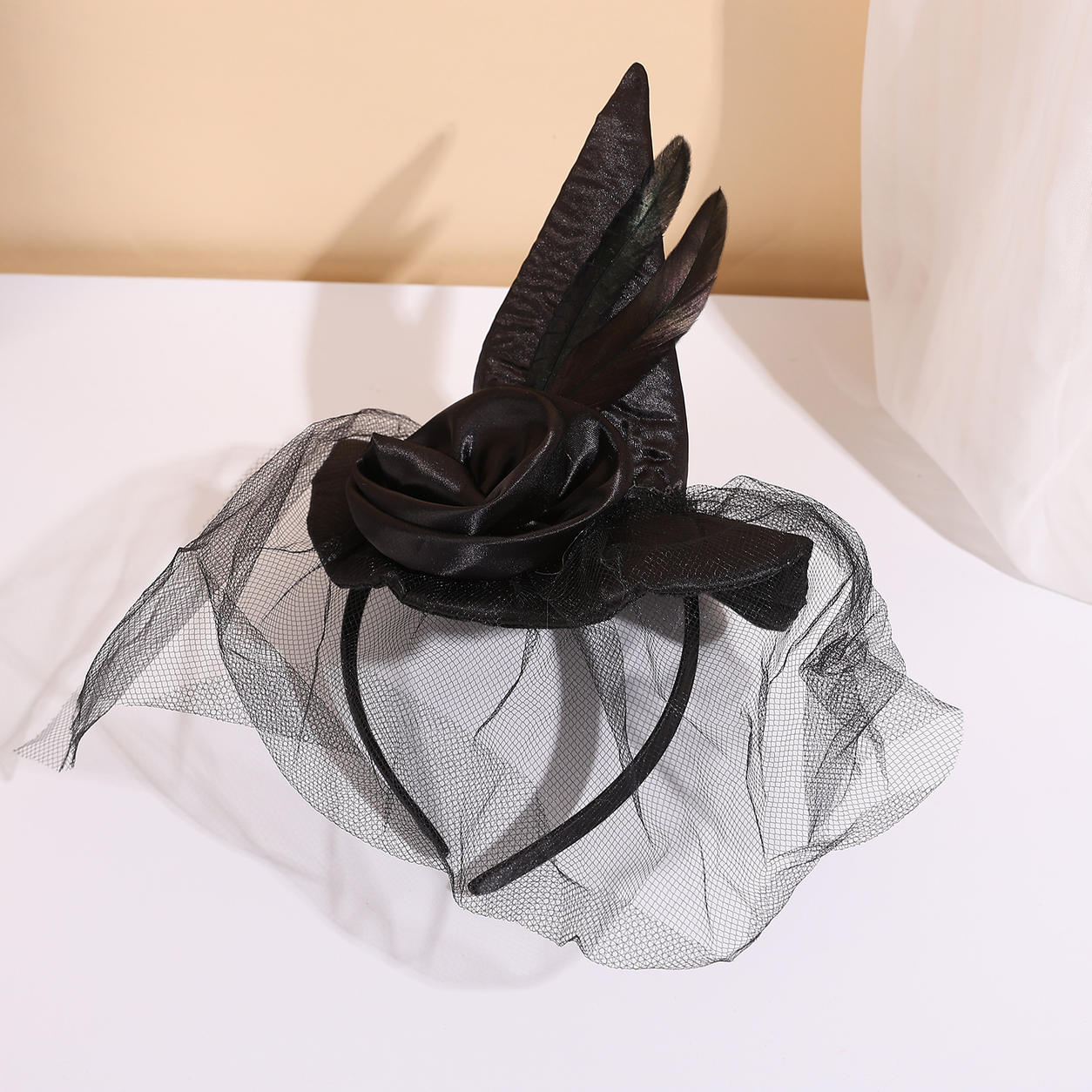 Halloween Witch Hat Headband with Black Mesh Veil